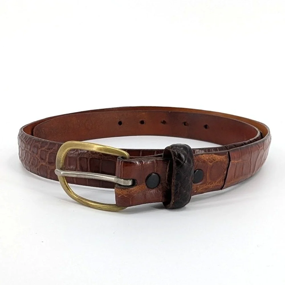 Martin Dingman American Alligator Leather Belt Brown Brass Buckle Handmade‎ USA